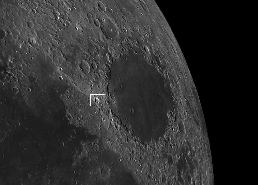 LROC shot of the broader context of Mare Crisium, showing location of Proclus.